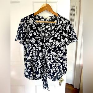 Lovestitch Crepe Floral Tie-Front Blouse